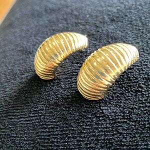 Gold Tone Stud Detailed Statement Sculptured Earrings Chunky Texured
